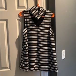 Black and white striped vneck blouse
